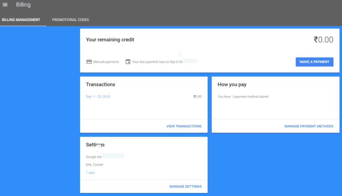 adwords express billing mangement