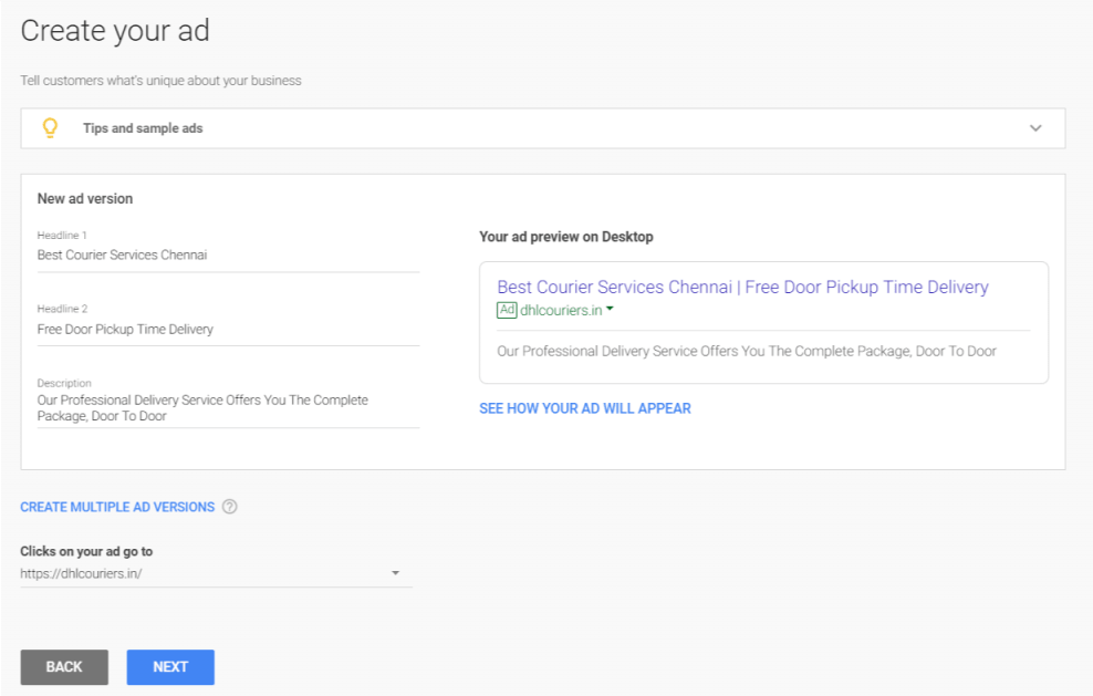 adwords express create your ad