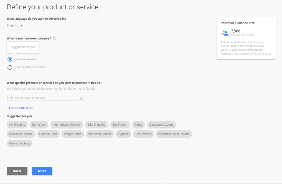 adwords express define product or services
