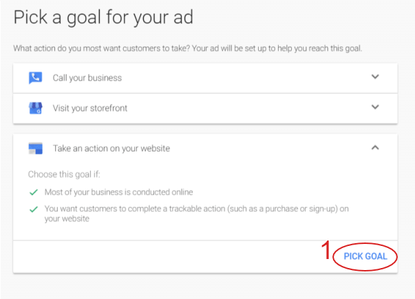 adwords express goal take a action on website