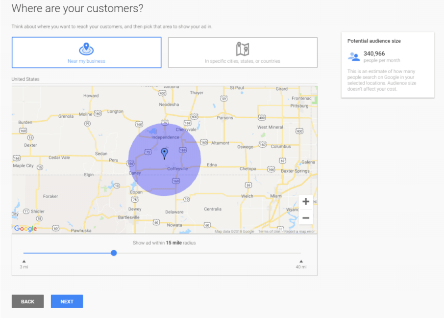 adwords express location selection