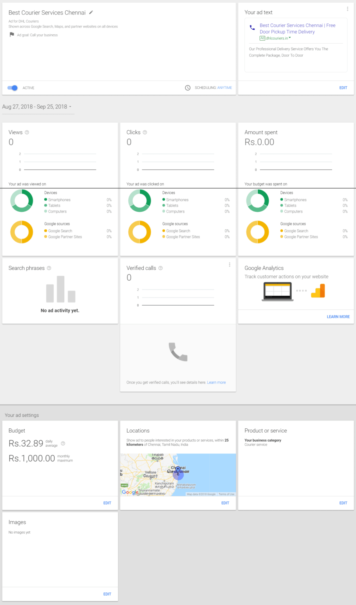 google adwords express ad report overview