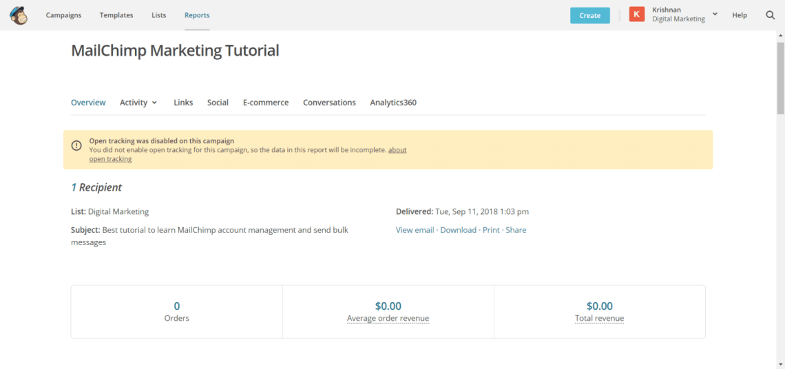 report section mailchimp